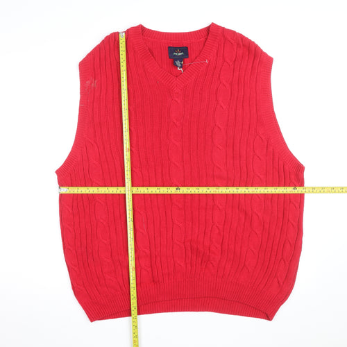 Ivy Crew Men's Red Cable-Knit Cotton V-Neck Sleeveless Jumper XL
