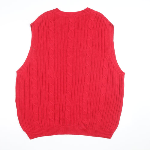 Ivy Crew Men's Red Cable-Knit Cotton V-Neck Sleeveless Jumper XL