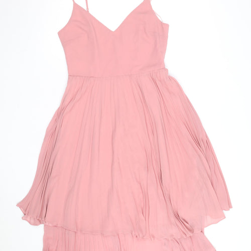 Oasis Women Pink Chiffon V-Neck Pleated Slip Dress UK 10