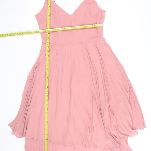 Oasis Women Pink Chiffon V-Neck Pleated Slip Dress UK 10