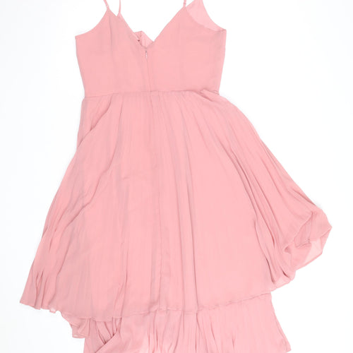 Oasis Women Pink Chiffon V-Neck Pleated Slip Dress UK 10