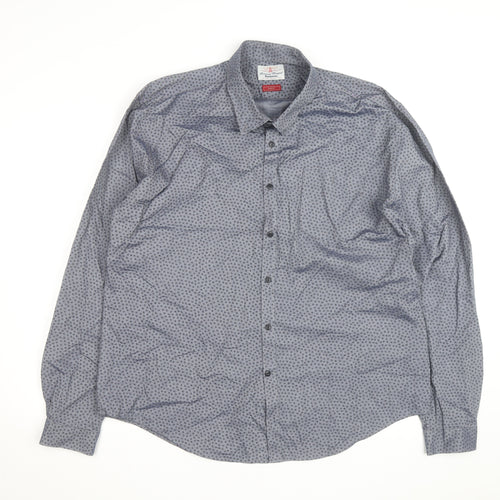 Barbour Beacon Men's Blue Geometric Slim Fit Long Sleeve Cotton Shirt M