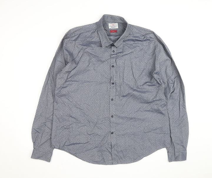 Barbour Beacon Men's Blue Geometric Slim Fit Long Sleeve Cotton Shirt M