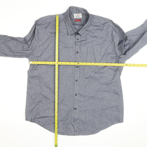 Barbour Beacon Men's Blue Geometric Slim Fit Long Sleeve Cotton Shirt M