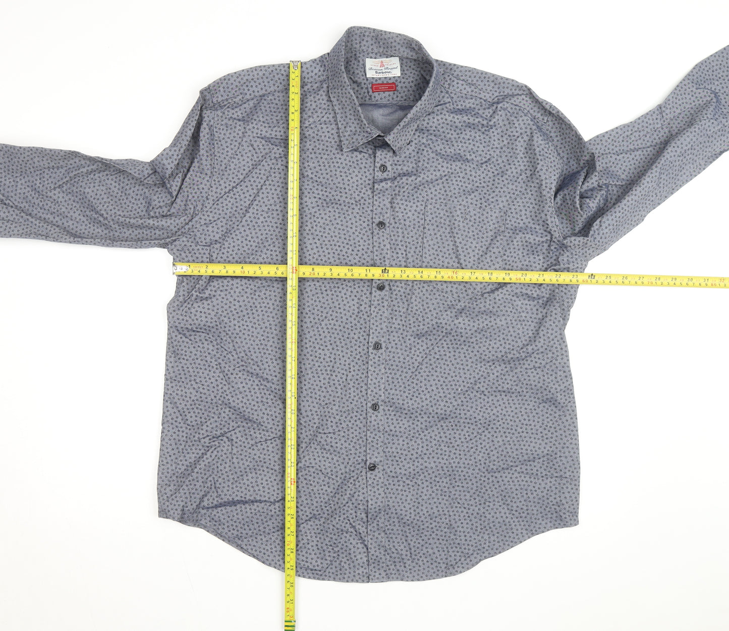 Barbour Beacon Men's Blue Geometric Slim Fit Long Sleeve Cotton Shirt M
