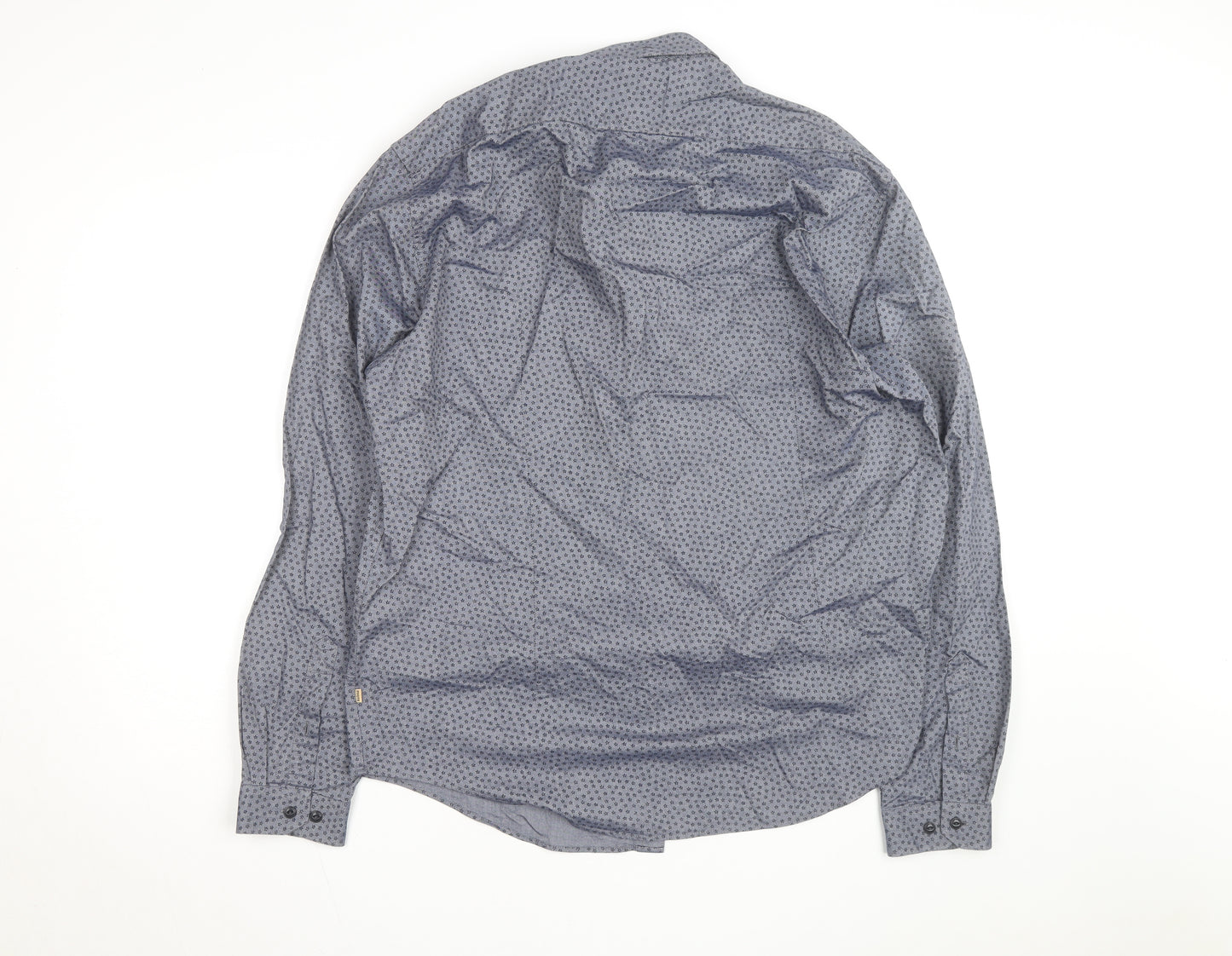 Barbour Beacon Men's Blue Geometric Slim Fit Long Sleeve Cotton Shirt M