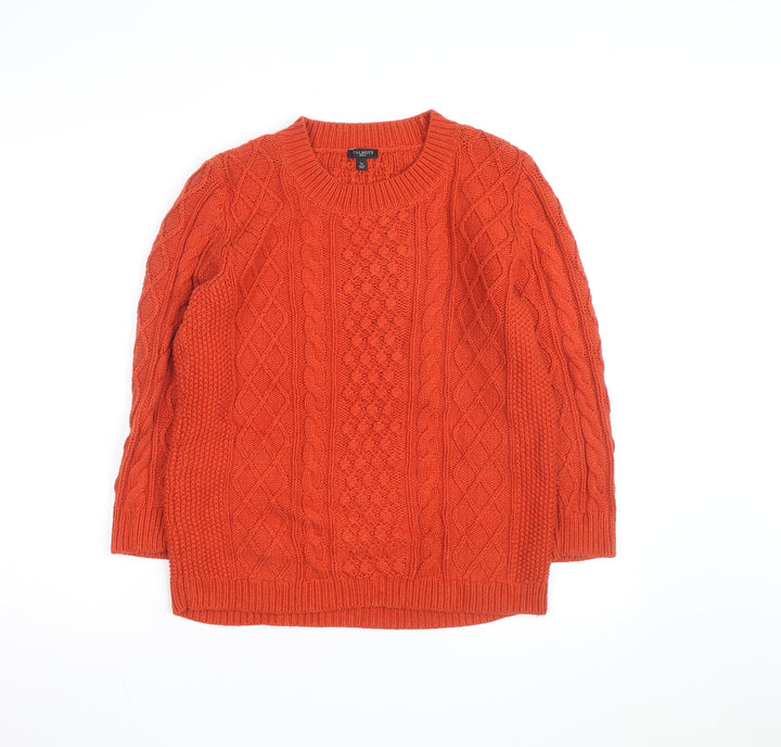 Talbots Women’s Orange Cable Knit Crew Neck Petite L Jumper