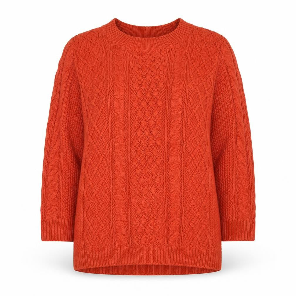 Talbots Women’s Orange Cable Knit Crew Neck Petite L Jumper