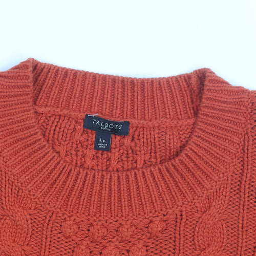 Talbots Women’s Orange Cable Knit Crew Neck Petite L Jumper
