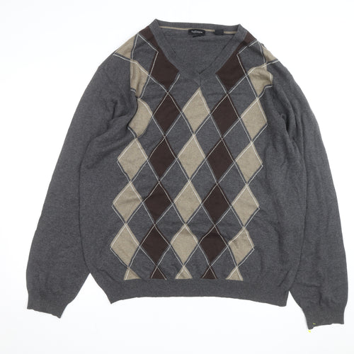 Van Heusen Men's Grey Argyle V-Neck Cotton Jumper XL