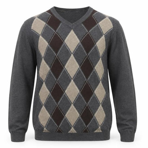 Van Heusen Men's Grey Argyle V-Neck Cotton Jumper XL