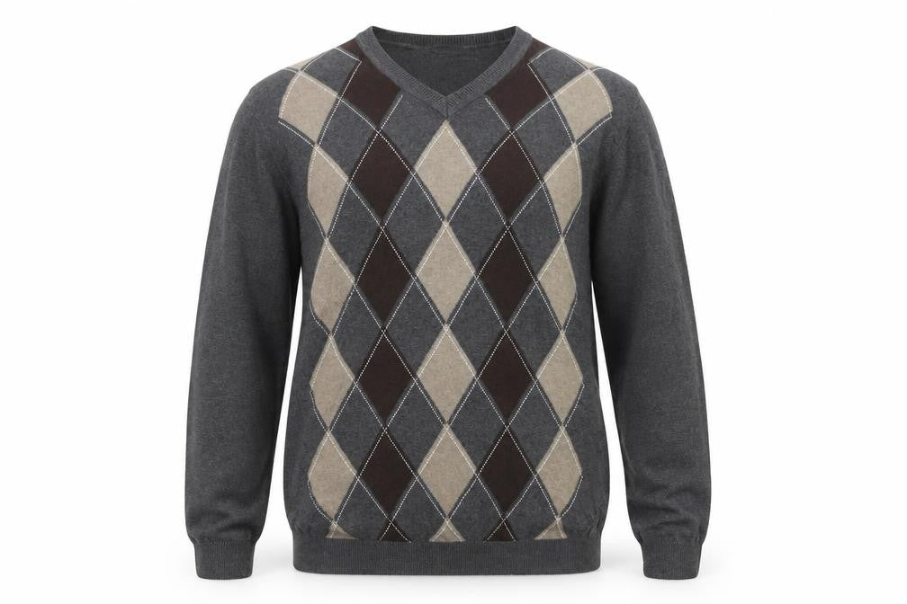 Van Heusen Men's Grey Argyle V-Neck Cotton Jumper XL
