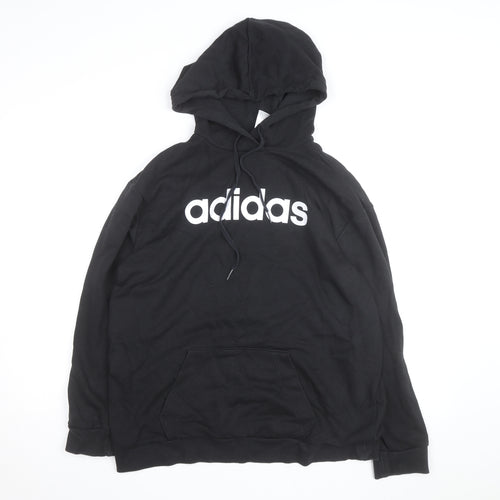 Adidas Women's Black Pullover Hoodie UK 14 Hooded Logo Sweatshirt