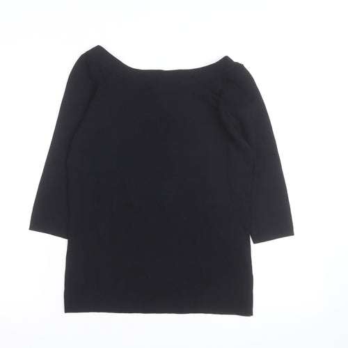 Linda Matthews Womens Black Beaded Boat Neck 3/4 Sleeve Knit Jumper S