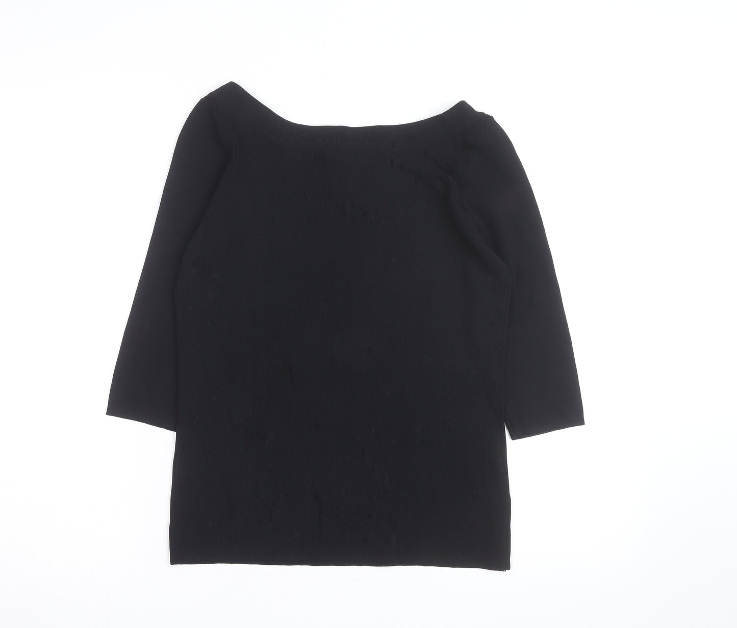 Linda Matthews Womens Black Beaded Boat Neck 3/4 Sleeve Knit Jumper S