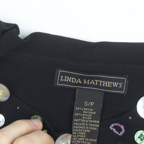 Linda Matthews Womens Black Beaded Boat Neck 3/4 Sleeve Knit Jumper S