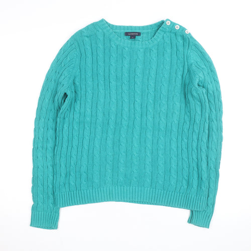 Lands' End Women's Green Cable-Knit Cotton Jumper Size L