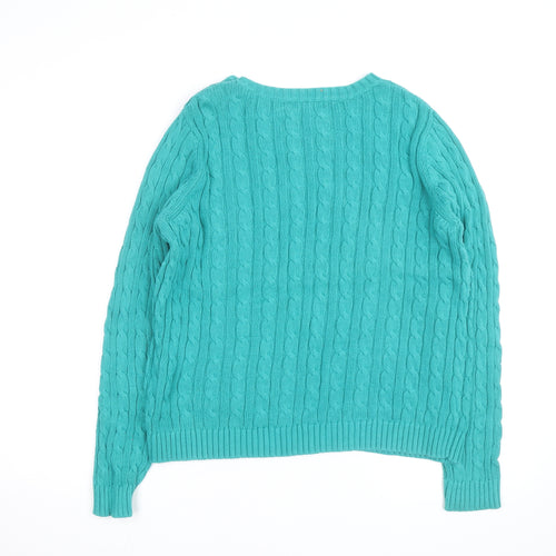 Lands' End Women's Green Cable-Knit Cotton Jumper Size L