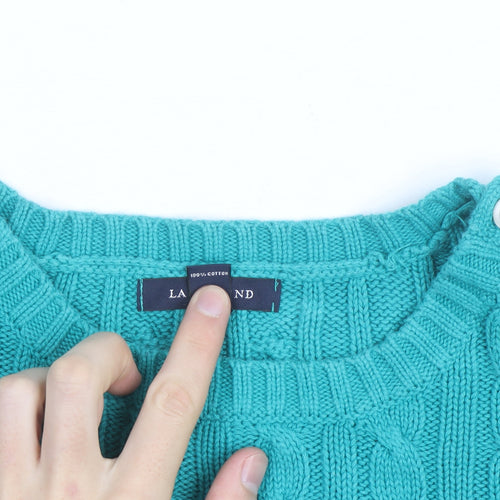 Lands' End Women's Green Cable-Knit Cotton Jumper Size L