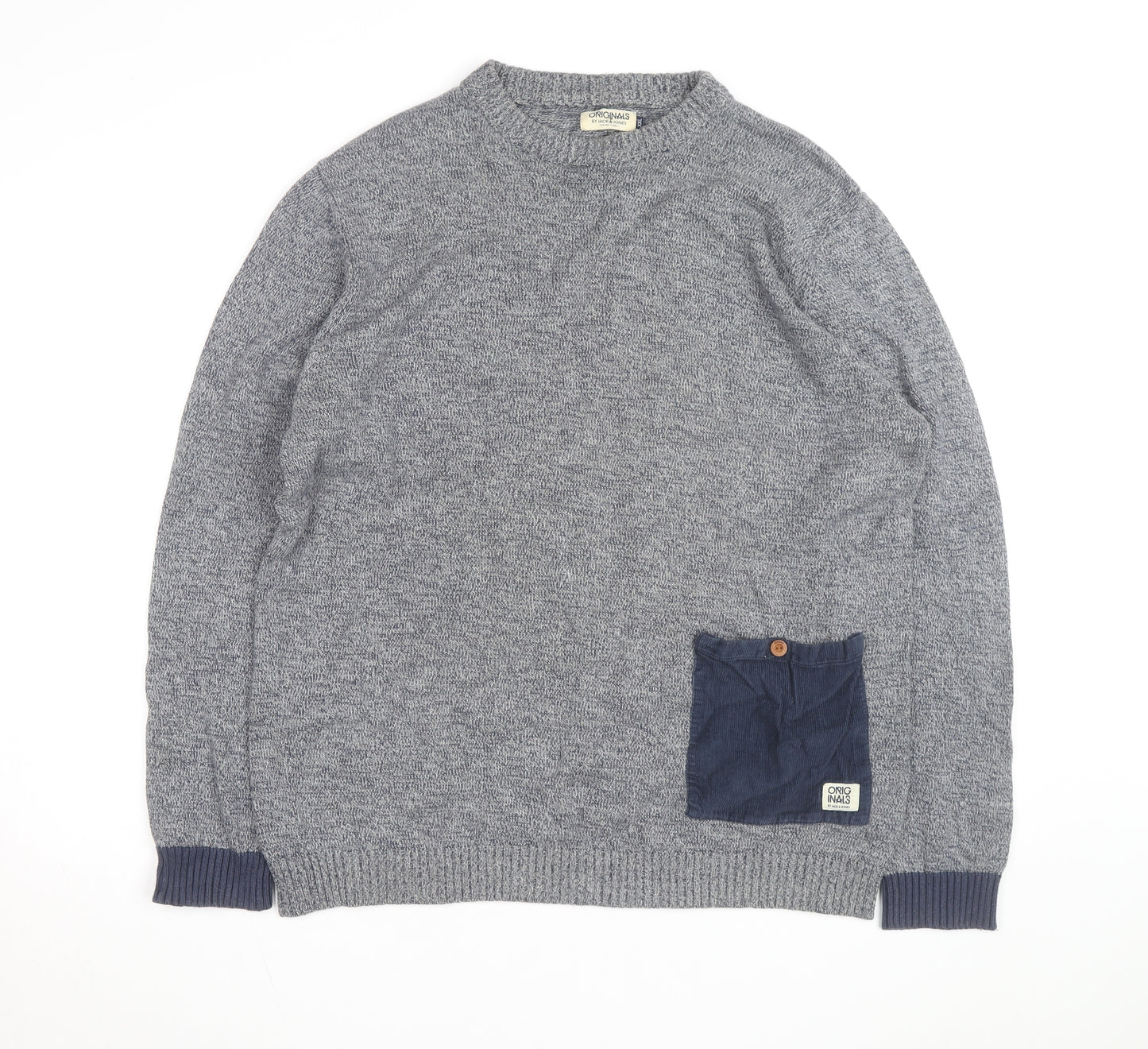 Jack & Jones Mens Grey 2XL Knit Pullover Jumper with Pocket