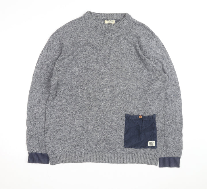 Jack & Jones Mens Grey 2XL Knit Pullover Jumper with Pocket