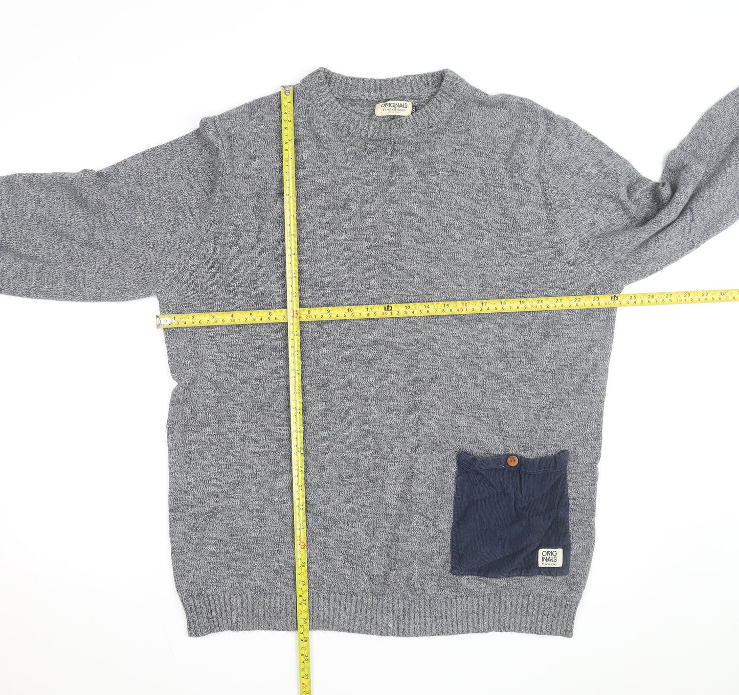 Jack & Jones Mens Grey 2XL Knit Pullover Jumper with Pocket