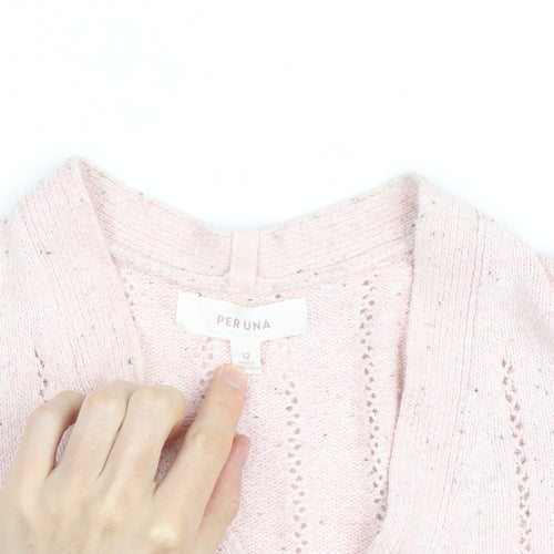 Marks and Spencer Per Una Women Pink Wool Blend V-Neck Henley Jumper Size 12