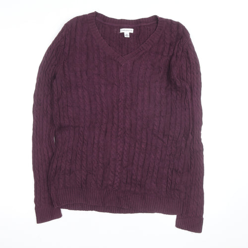 Croft & Barrow Men's Purple Cotton Cable-Knit V-Neck Jumper M