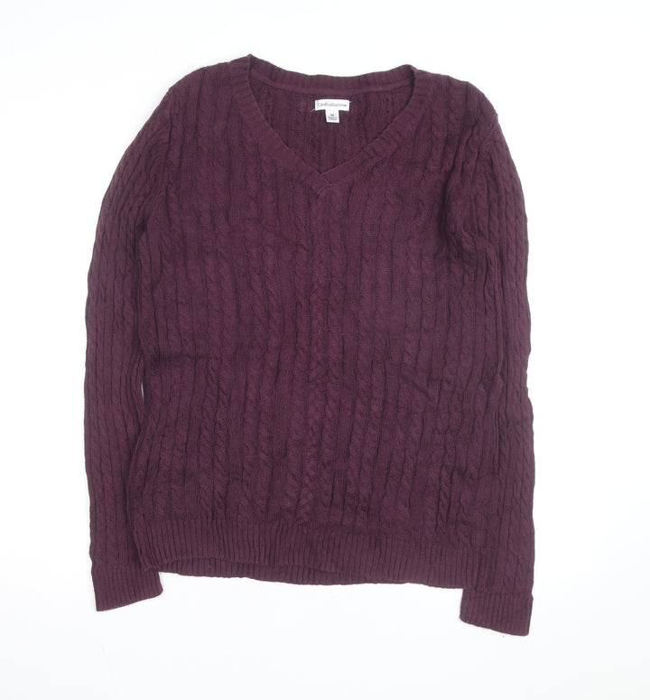 Croft & Barrow Men's Purple Cotton Cable-Knit V-Neck Jumper M