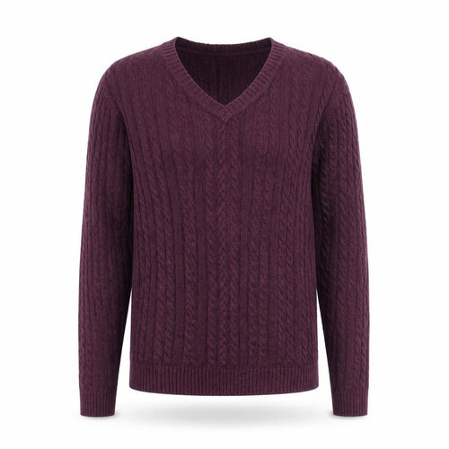 Croft & Barrow Men's Purple Cotton Cable-Knit V-Neck Jumper M
