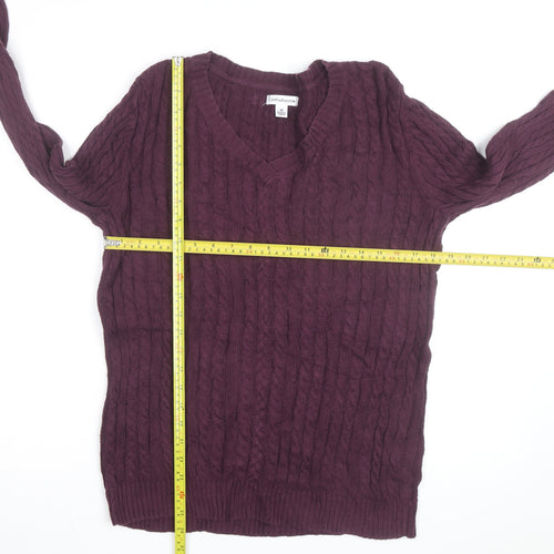Croft & Barrow Men's Purple Cotton Cable-Knit V-Neck Jumper M