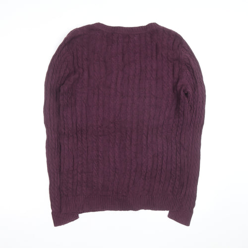 Croft & Barrow Men's Purple Cotton Cable-Knit V-Neck Jumper M