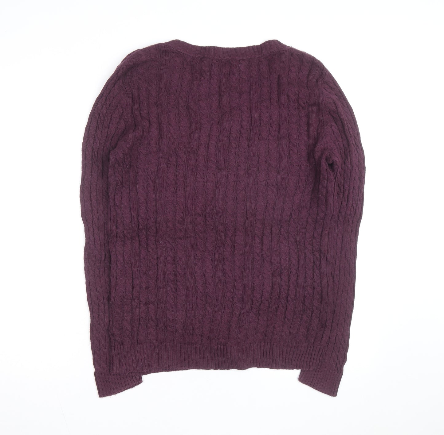 Croft & Barrow Men's Purple Cotton Cable-Knit V-Neck Jumper M