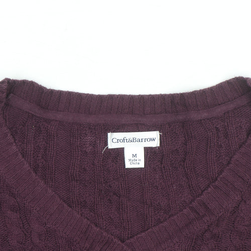 Croft & Barrow Men's Purple Cotton Cable-Knit V-Neck Jumper M