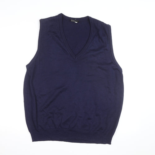 Resaknit Women's Blue Wool V-Neck Sleeveless Vest Jumper Size 24
