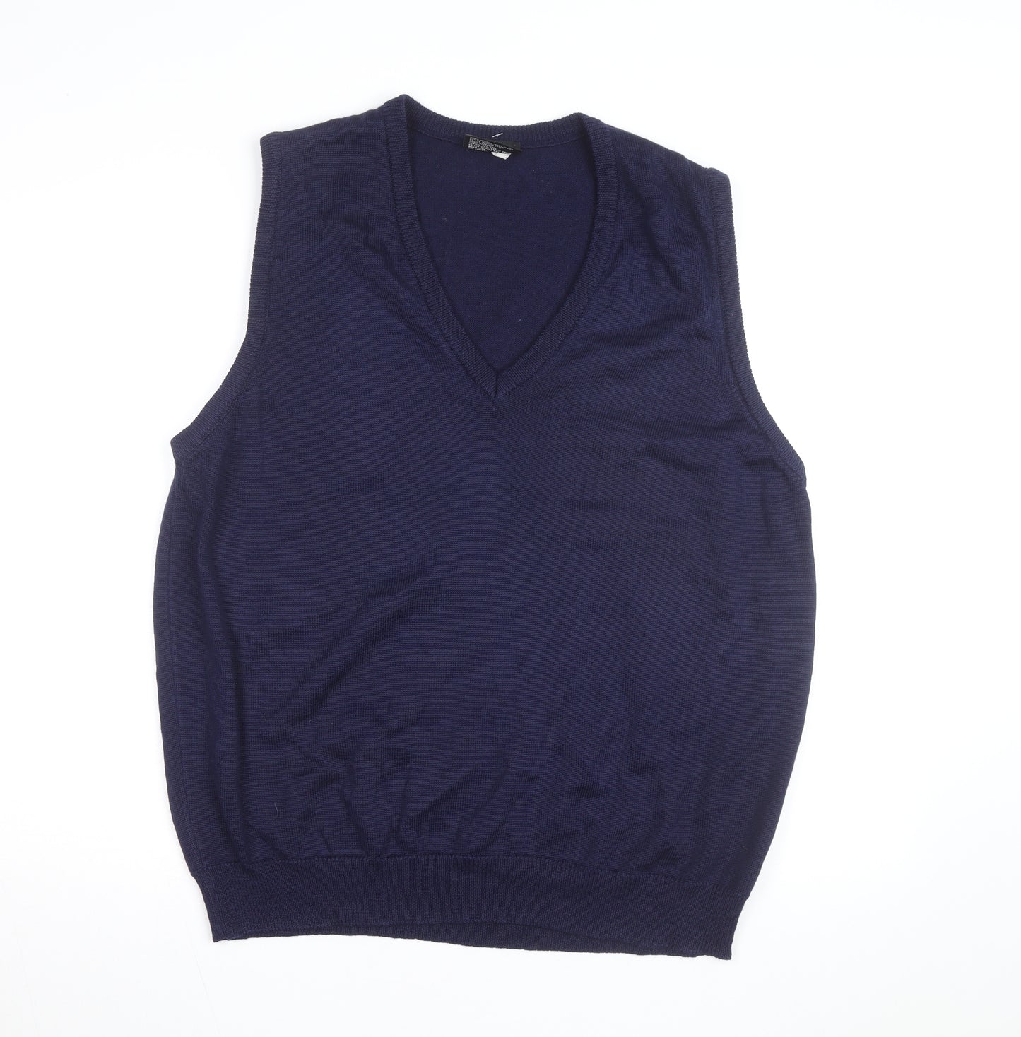 Resaknit Women's Blue Wool V-Neck Sleeveless Vest Jumper Size 24