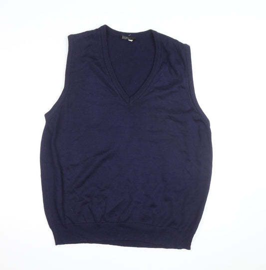 Resaknit Women's Blue Wool V-Neck Sleeveless Vest Jumper Size 24