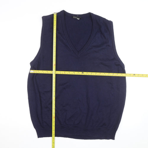 Resaknit Women's Blue Wool V-Neck Sleeveless Vest Jumper Size 24