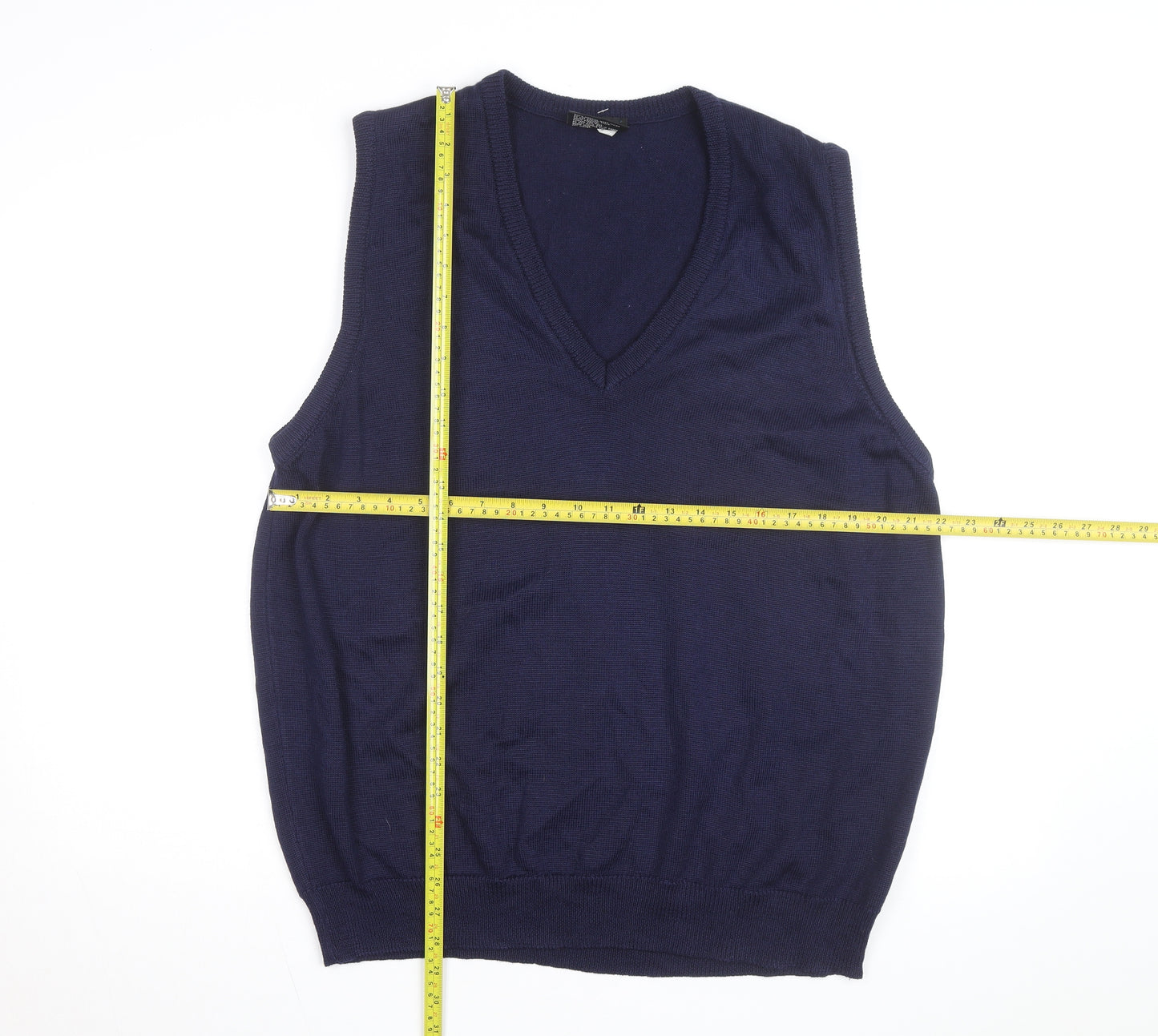 Resaknit Women's Blue Wool V-Neck Sleeveless Vest Jumper Size 24