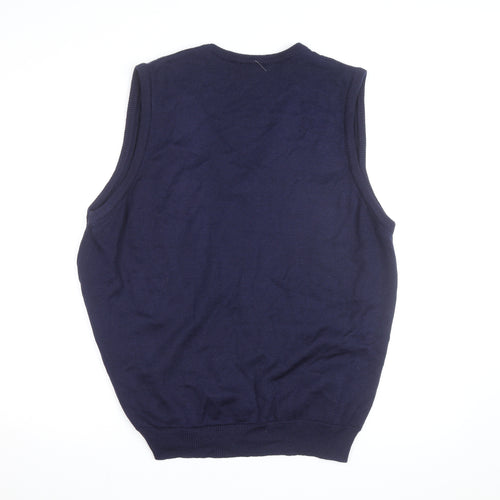 Resaknit Women's Blue Wool V-Neck Sleeveless Vest Jumper Size 24