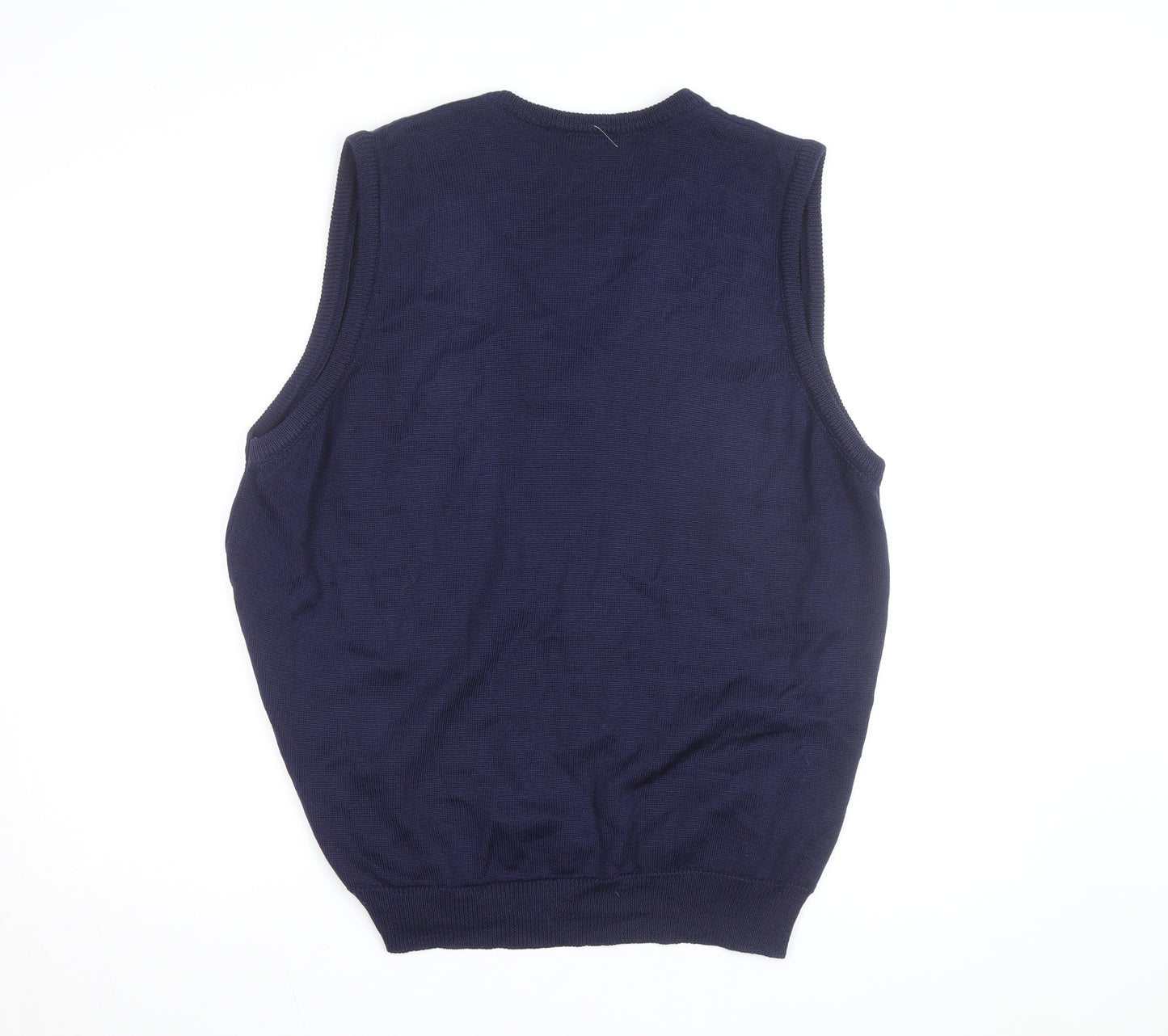 Resaknit Women's Blue Wool V-Neck Sleeveless Vest Jumper Size 24