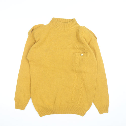 Destiny Mens Yellow Wool Angora Mock Neck Cable Pullover S
