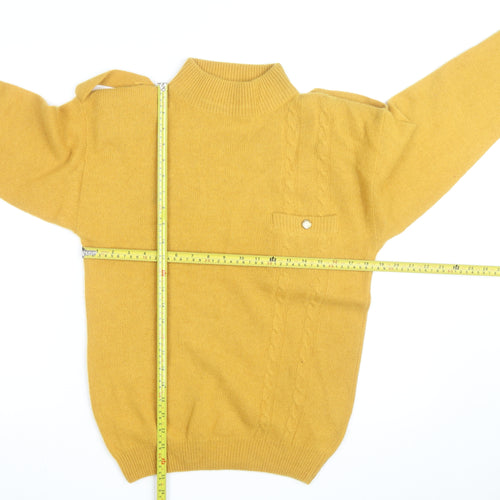 Destiny Mens Yellow Wool Angora Mock Neck Cable Pullover S