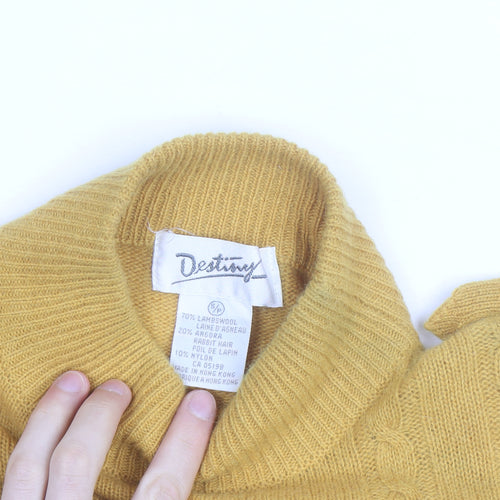 Destiny Mens Yellow Wool Angora Mock Neck Cable Pullover S