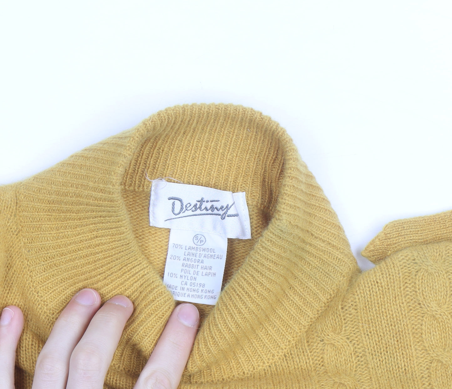 Destiny Mens Yellow Wool Angora Mock Neck Cable Pullover S