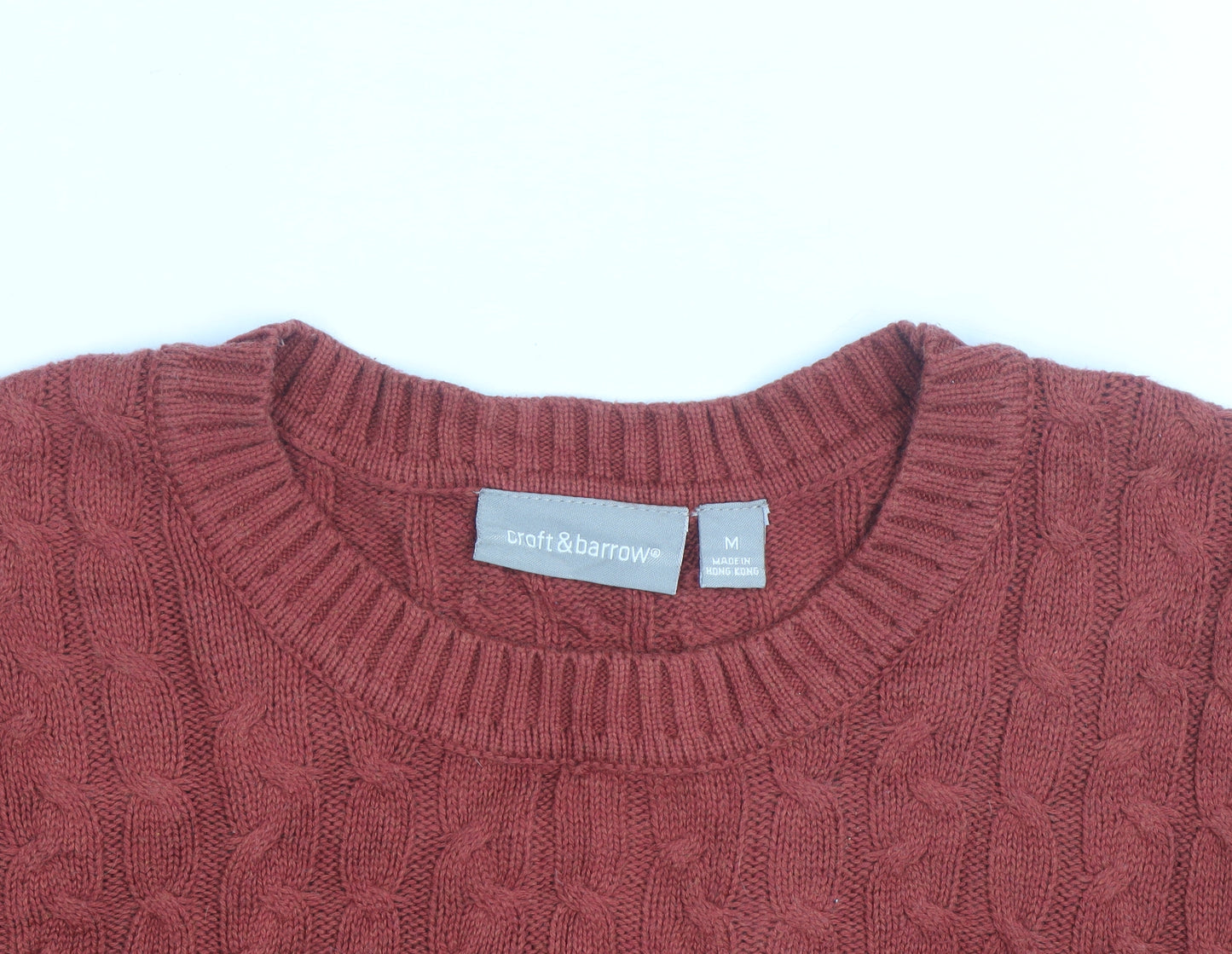 Croft & Barrow Men's Red Cable-Knit Cotton Jumper M