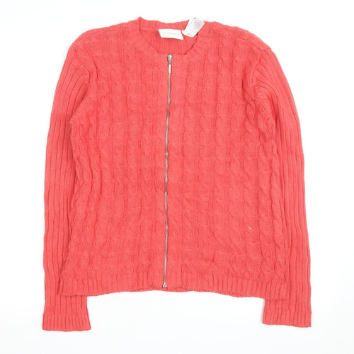 Liz Claiborne Womens Pink Cotton Cable-Knit Full Zip Jumper M