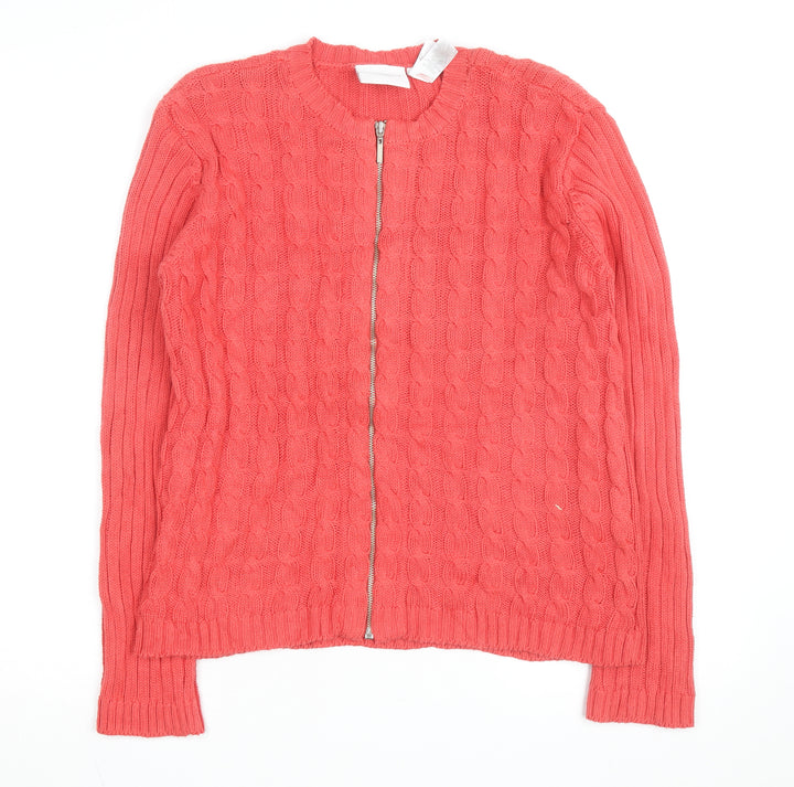 Liz Claiborne Womens Pink Cotton Cable-Knit Full Zip Jumper M
