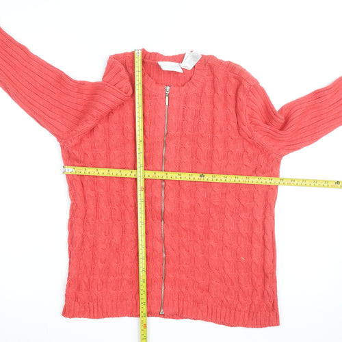 Liz Claiborne Womens Pink Cotton Cable-Knit Full Zip Jumper M