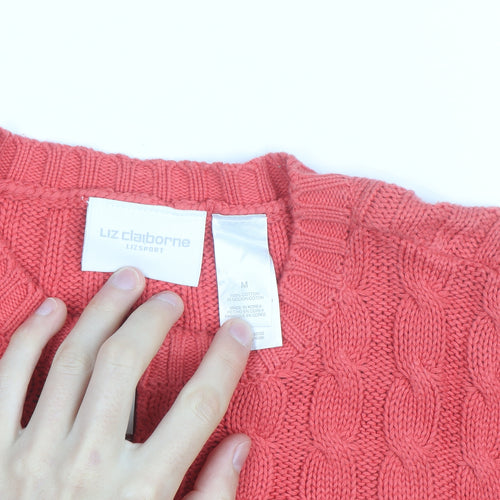 Liz Claiborne Womens Pink Cotton Cable-Knit Full Zip Jumper M